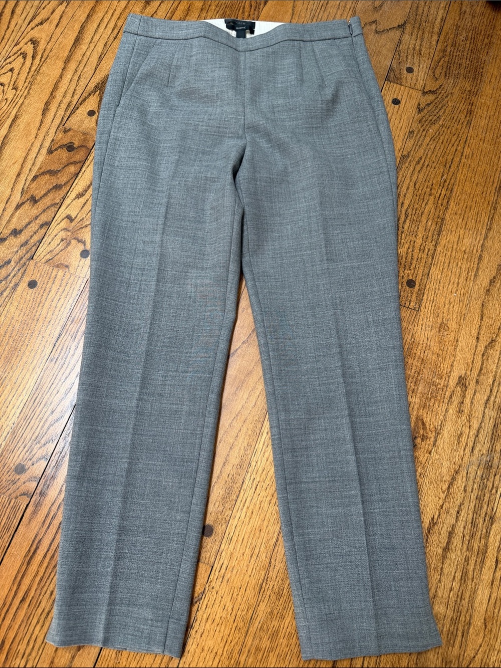 J. Crew sz 4 Martie Gray Slim Tailored Dress Pants cropped ankle slit wool mix